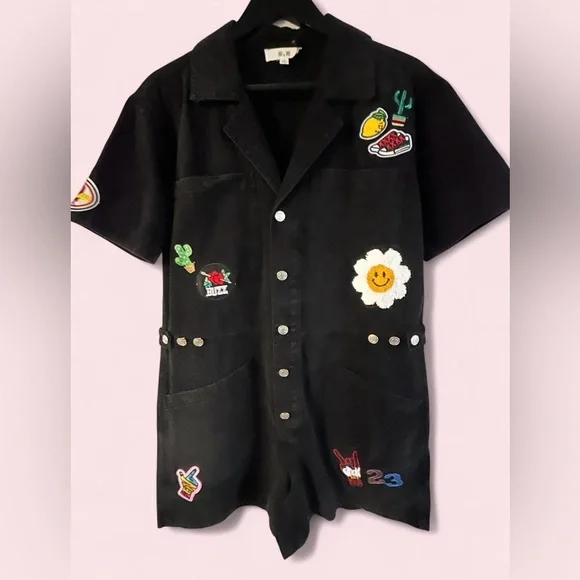 Jade by Jane Black Patch Button Up Romper Jumpsuit - NWT - Picture 5 of 11